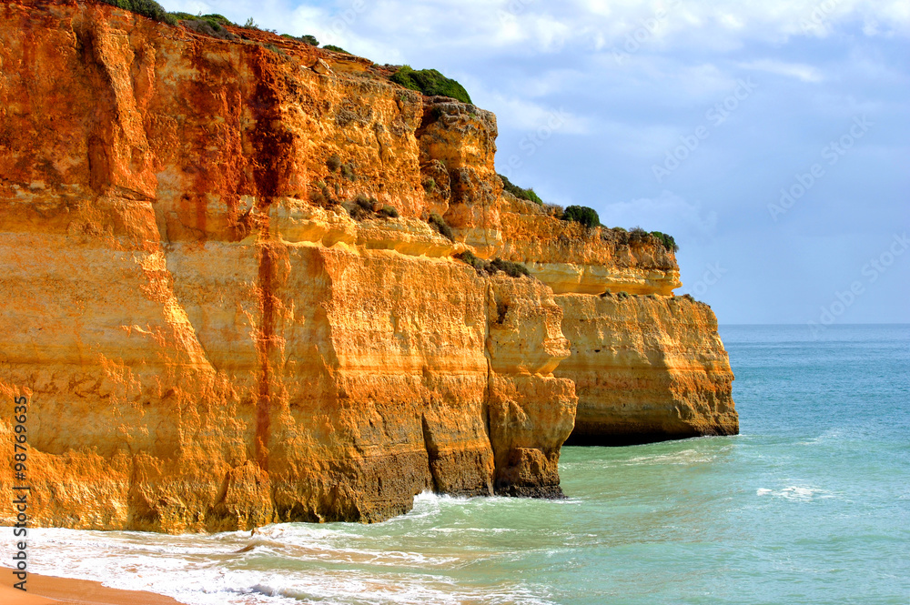Spectacular rock formations on Benagil Beach on the Algarve coast