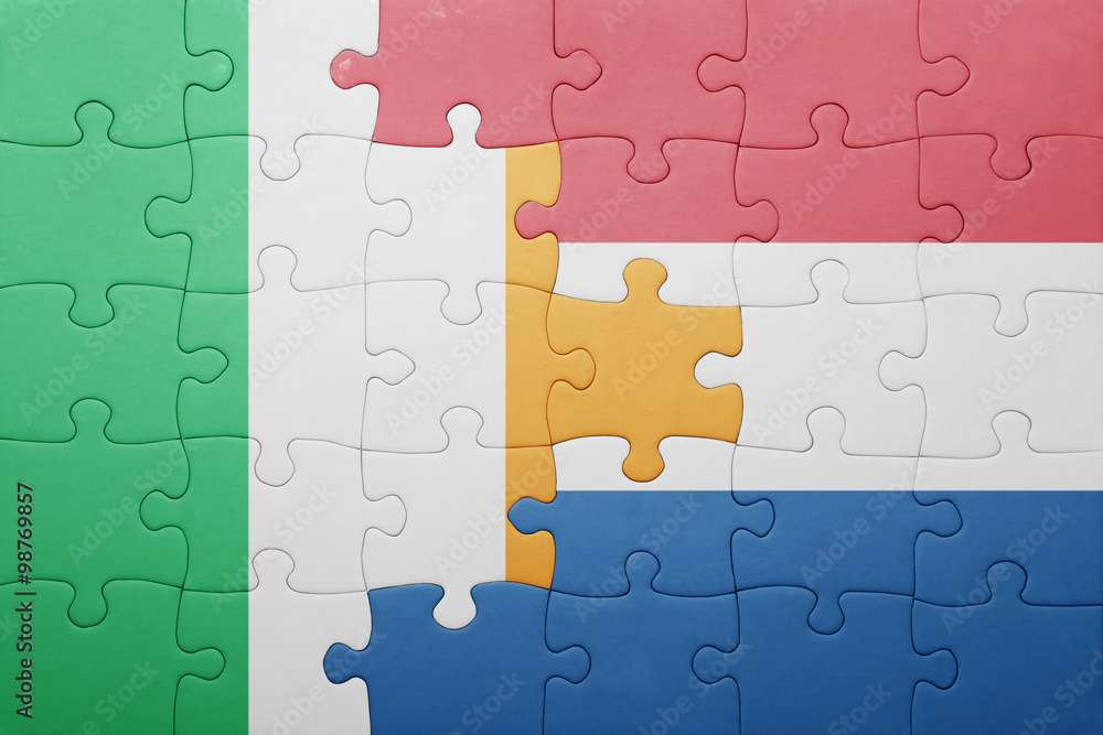 puzzle with the national flag of netherlands and ireland puzzle with the national flag of netherlands and ireland