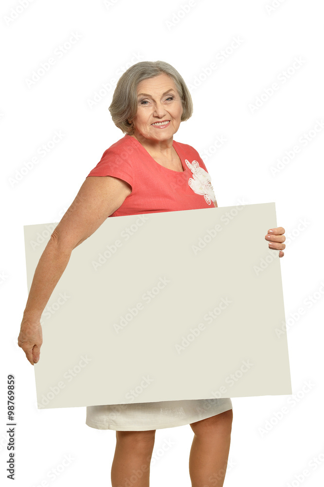 Senior woman with  blank