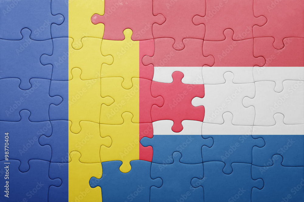 puzzle with the national flag of netherlands and romania puzzle with the national flag of netherlands and romania