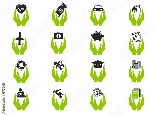 Insurance hands  icons set