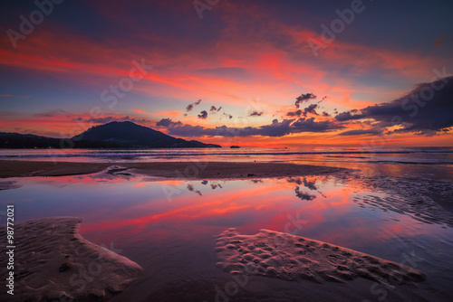 colorful sky reflect in to ground water