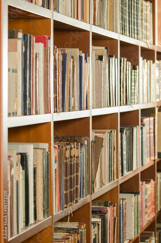 Library bookshelf side view