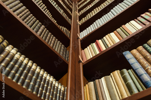 Library bookshelf corner - low angle view