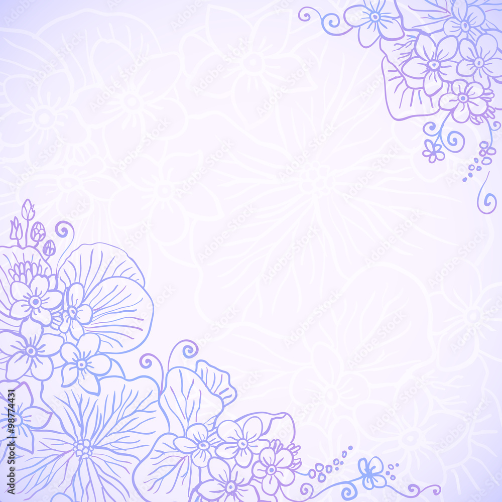 Violet ornate flowers romantic vector card