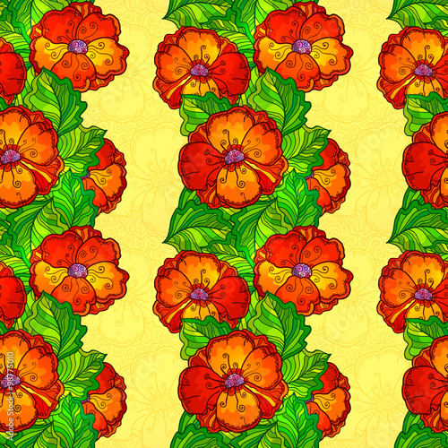Vector ornate poppy flowers seamless pattern