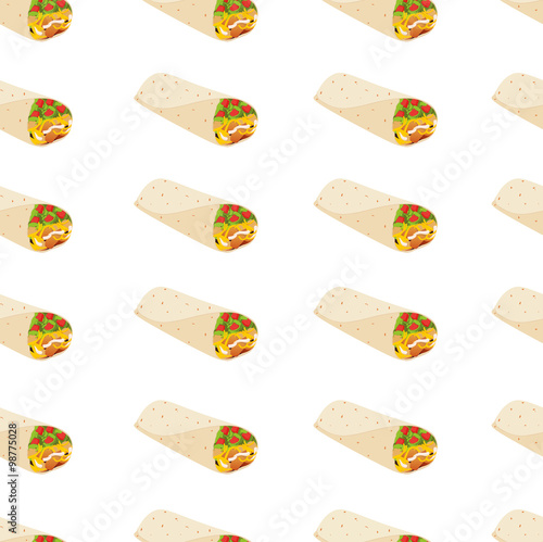 Seamless pattern with delicious mexican burrito