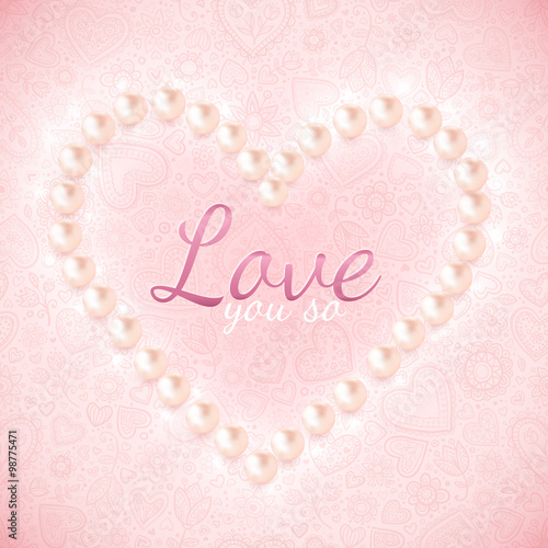 Light pink ornate background with pearly heart