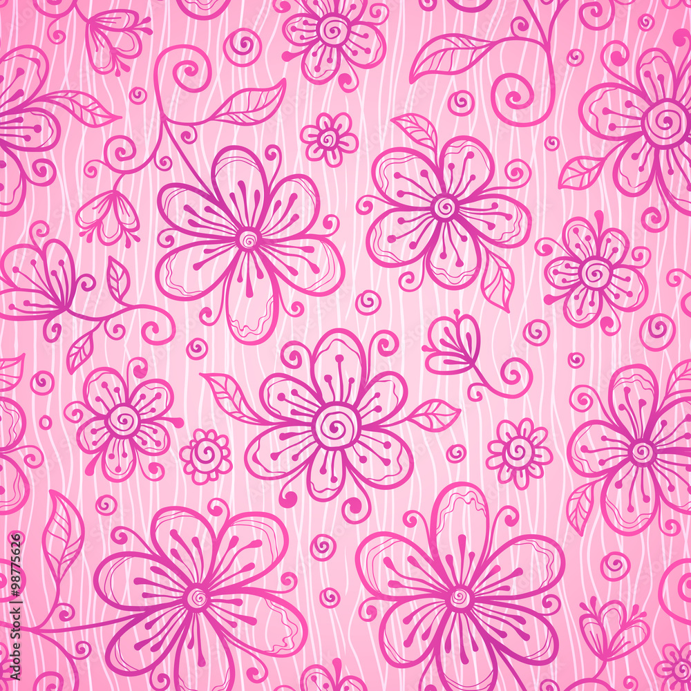 Pink lacy vintage flowers vector seamless pattern