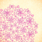 Pink doodle vintage flowers circle