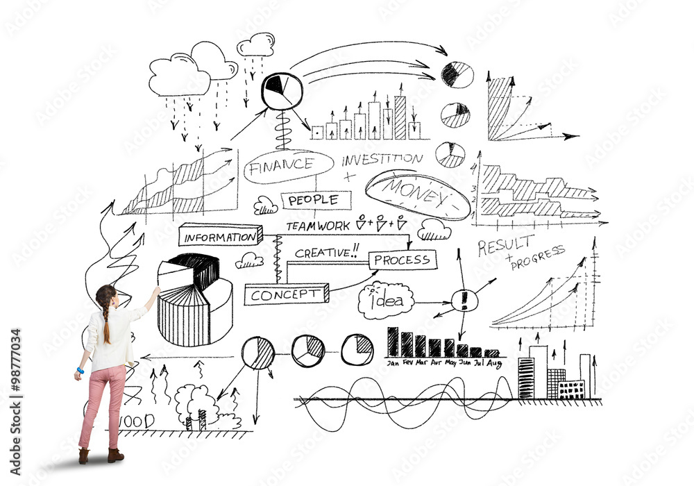 Obraz premium Girl sketching infographs