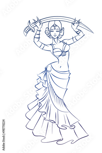 Belly Dancer figure gesture sketch line drawing.