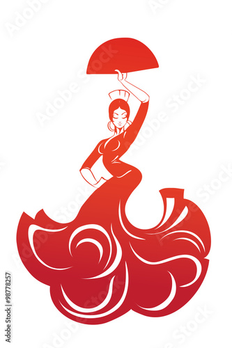 flamenco woman in expressive pose flat silhouette