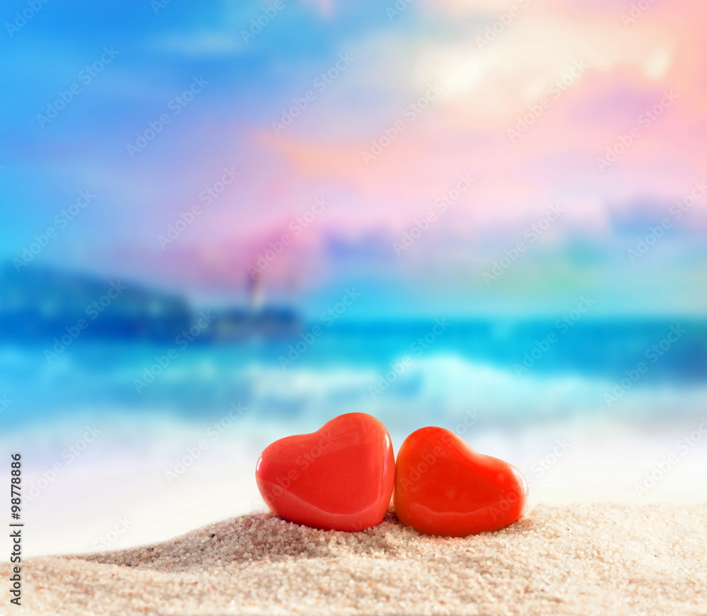 Two hearts on the summer beach Two hearts on the summer beach