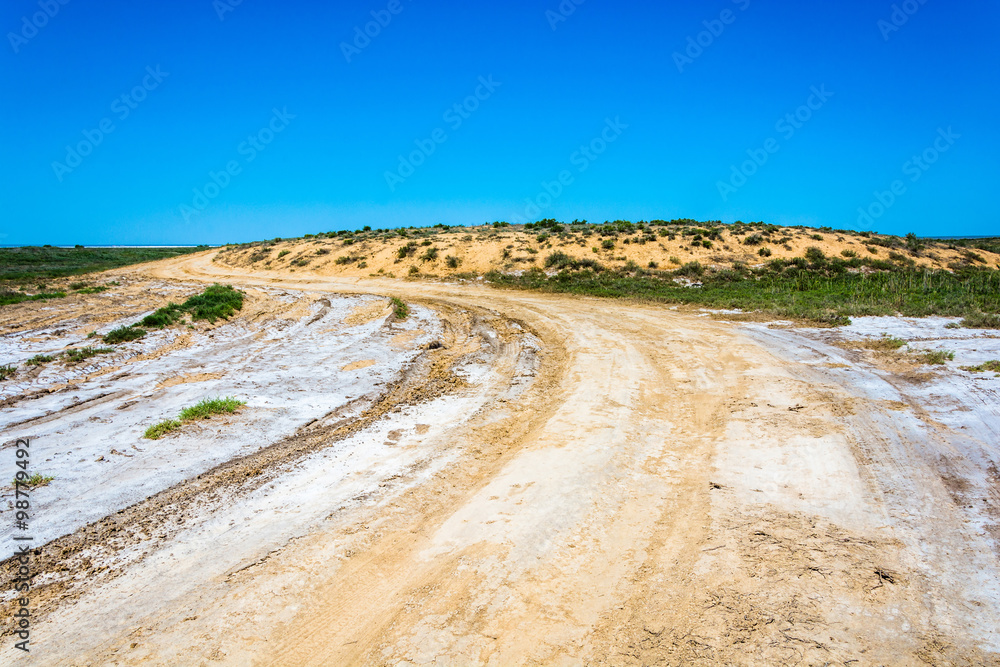 Dirt road to the salt lake Elton. Dirt road to the salt lake Elton.