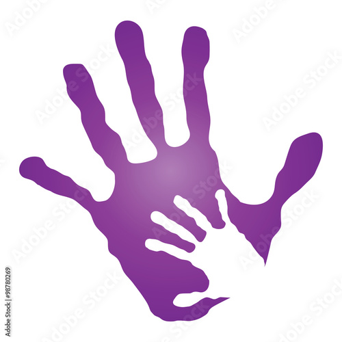 Vector conceptual mother and child violet hand print isolated