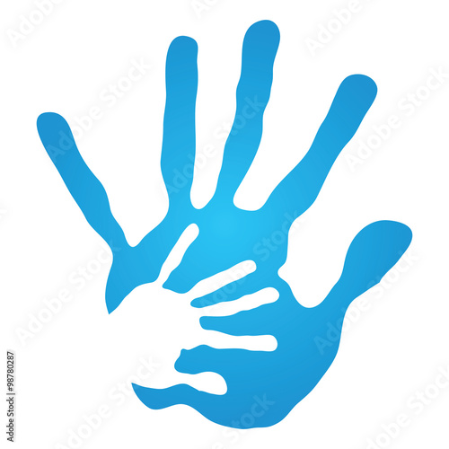 Vector conceptual mother and child blue hand print isolated
