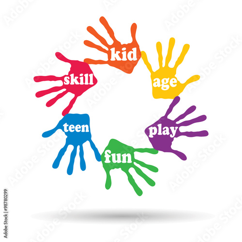 Vector conceptual circle hand print word cloud