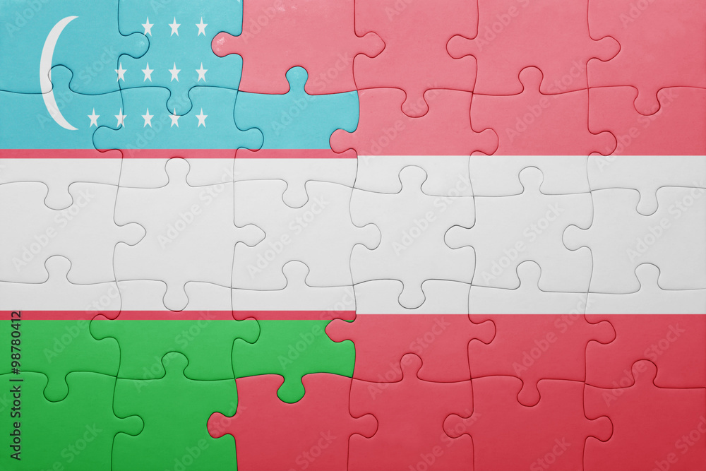 puzzle with the national flag of uzbekistan and austria puzzle with the national flag of uzbekistan and austria