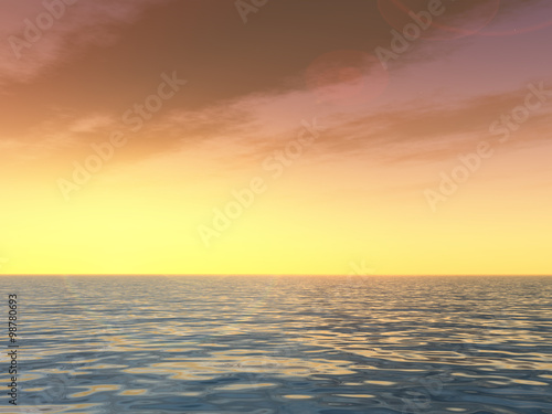 Conceptual sea water and sunset sky