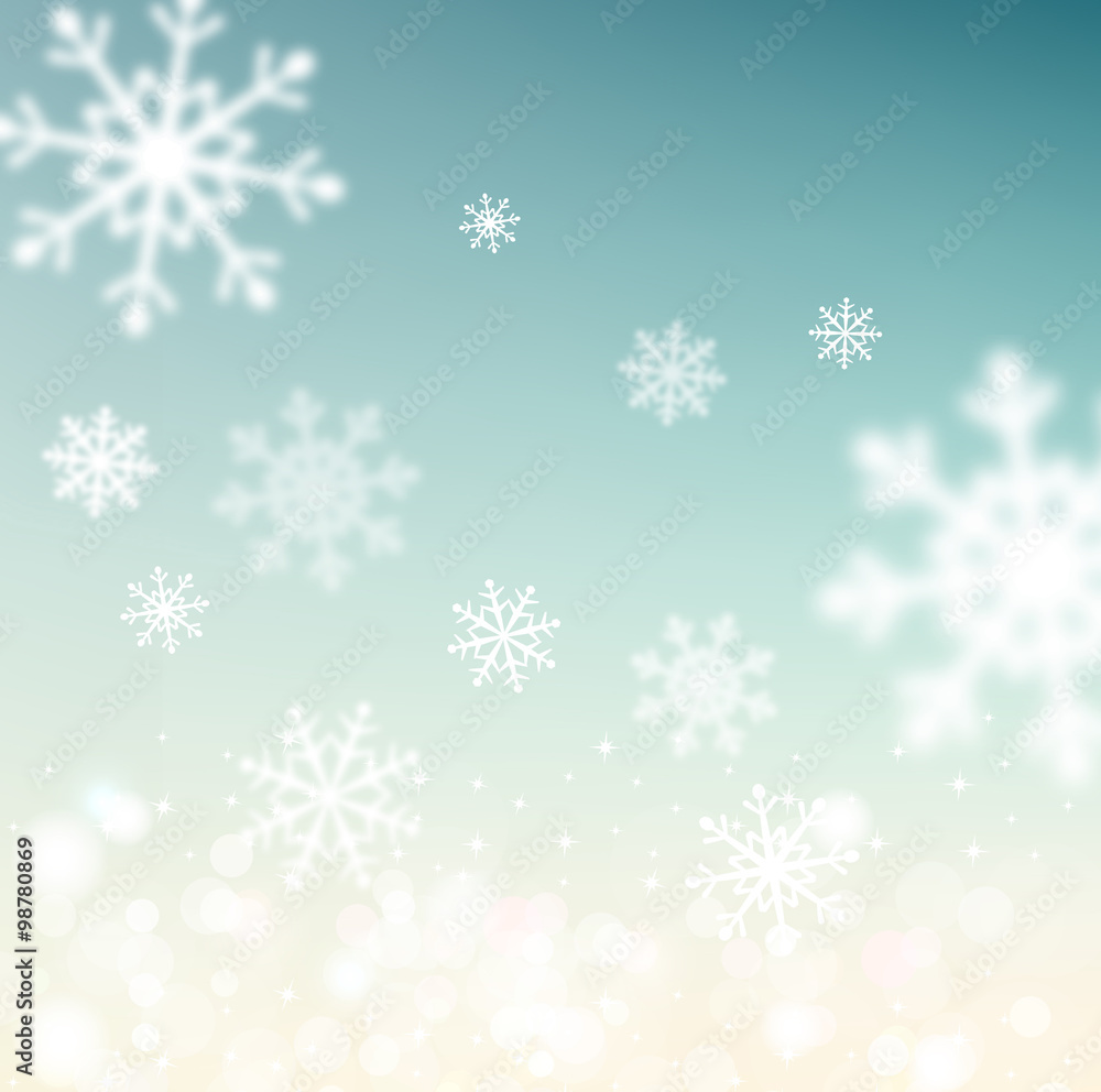 vector Christmas background with snowflakes blurred in the backg