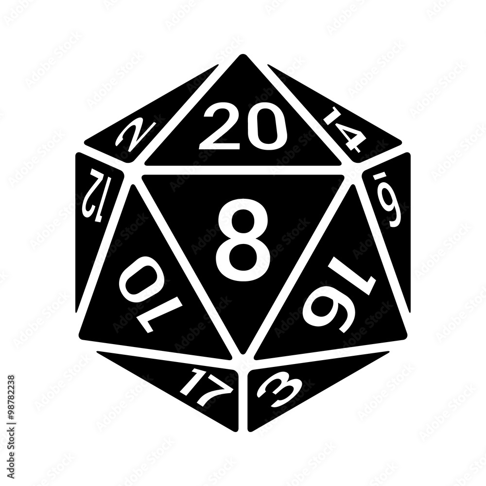 20 sided / 20d dice with numbers flat icon for apps and websites
