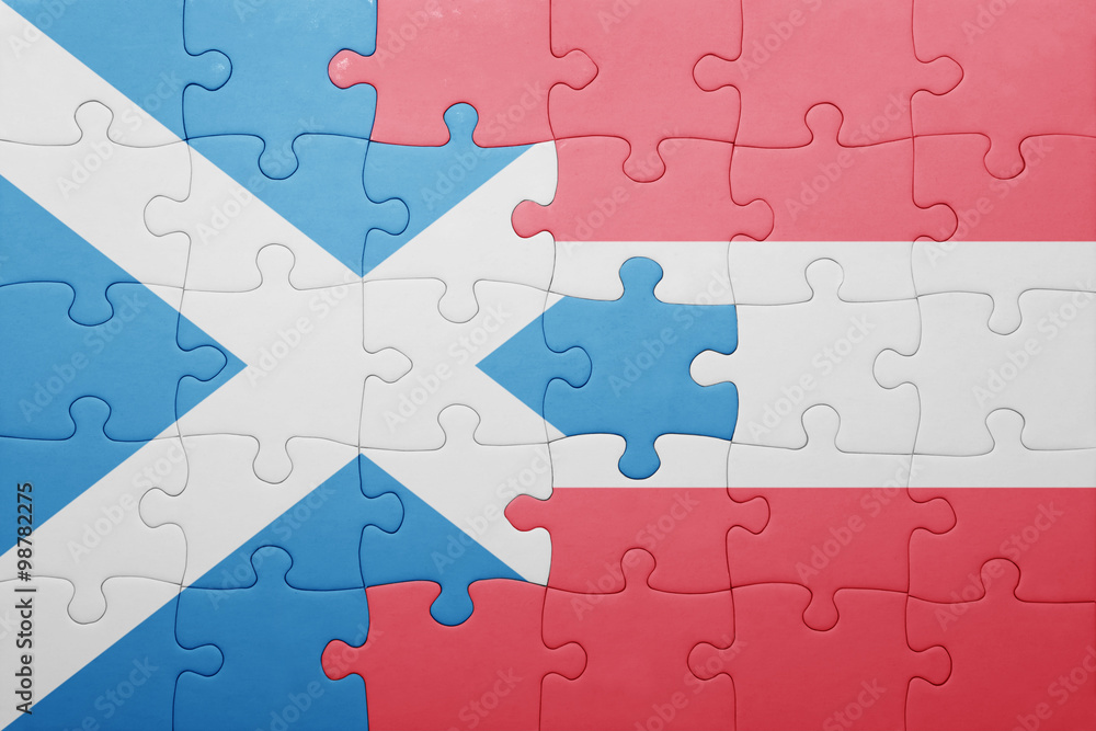 Fototapeta premium puzzle with the national flag of scotland and austria