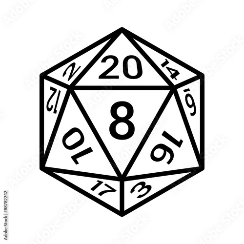 20 sided / 20d dice with numbers line art icon for apps and websites