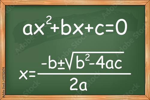 Mathematics, second degree equation on chalkboard vector photo