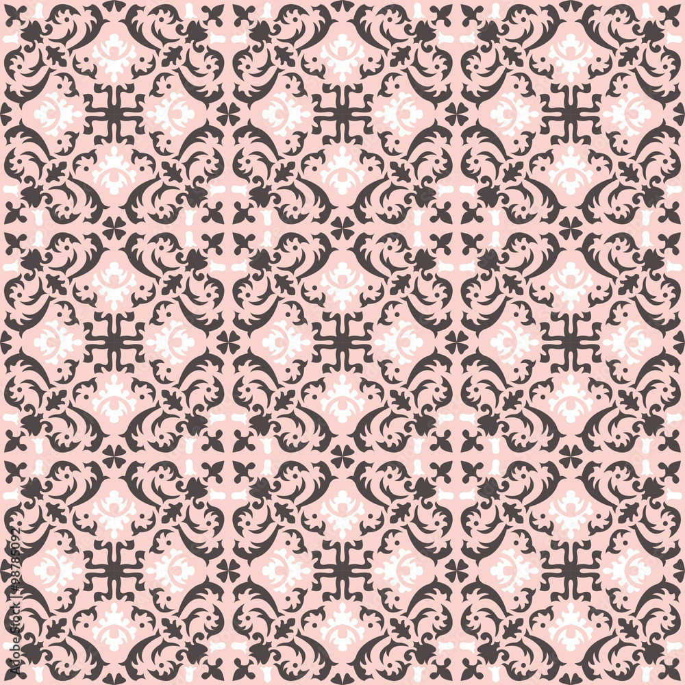 Seamless background image of vintage pink geometry spiral kaleidoscope pattern.
