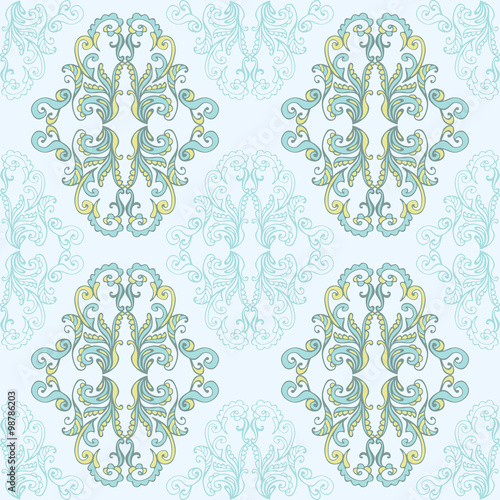 Floral damask seamless lace pattern. Vintage seamless baroque wallpaper. Vector illustration.