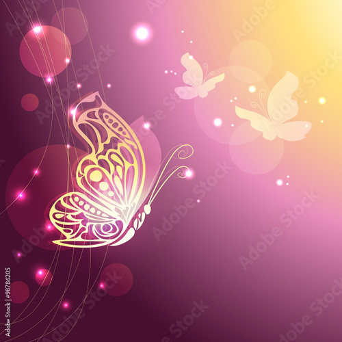 Abstract butterfly with lacy wings on purple background. Vector illustration EPS10 photo