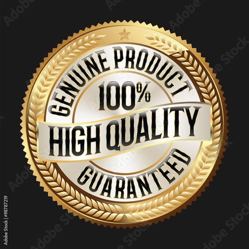 Gold and White Badge on Black Background. High Quality.