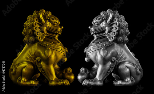 Chinese Lion isolated on black background include vector path