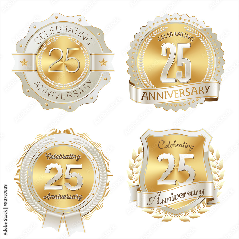 Gold and White Anniversary Badge 25th Years Celebrating Gold and White Anniversary Badge 25th Years Celebrating