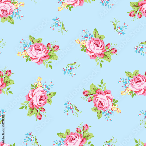 Floral pattern with garden pink roses
