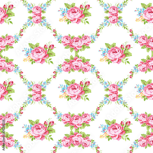 Floral pattern with garden pink roses