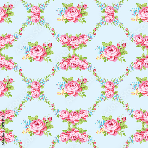 Floral pattern with garden pink roses