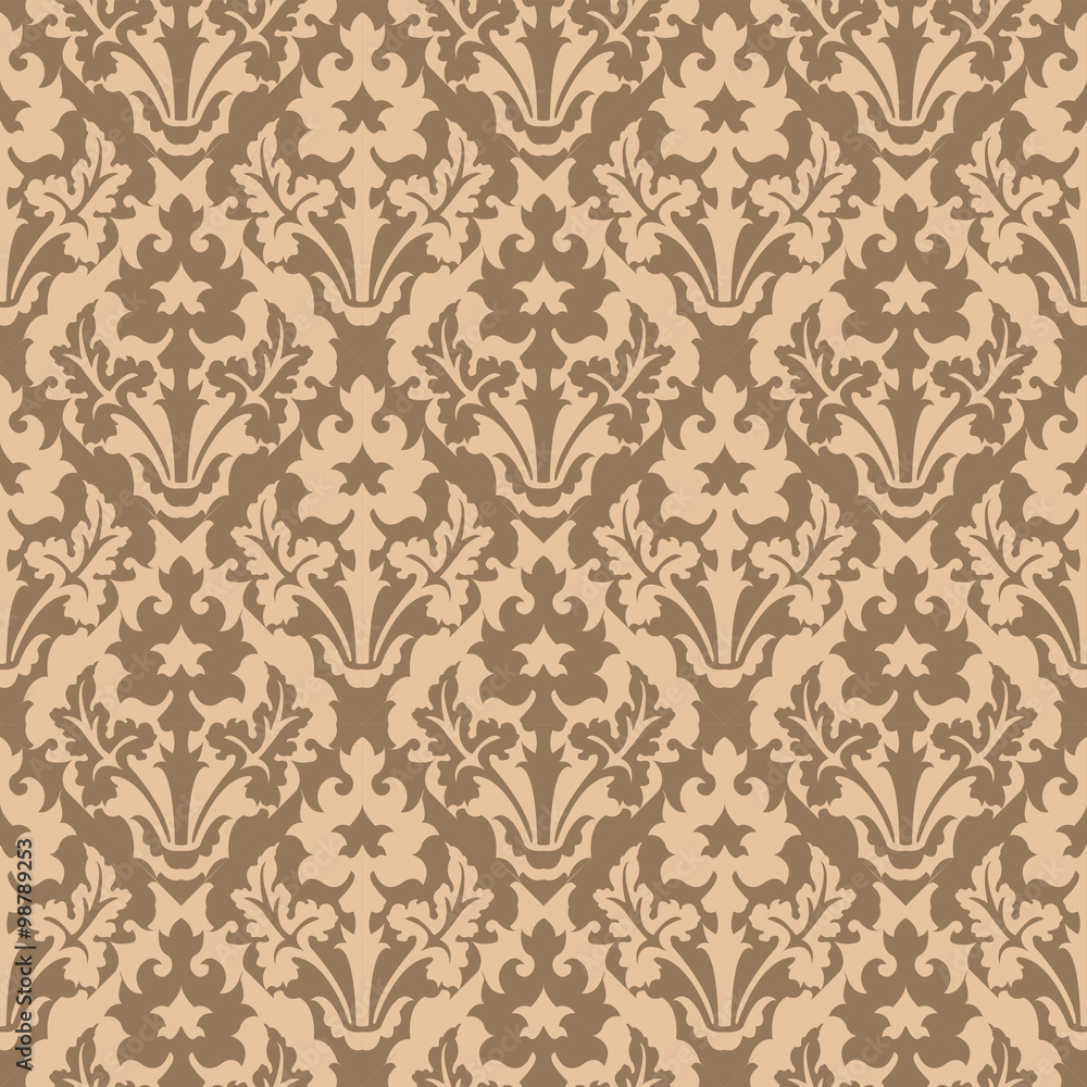 Seamless background image of vintage plant reverse color pattern kaleidoscope.
