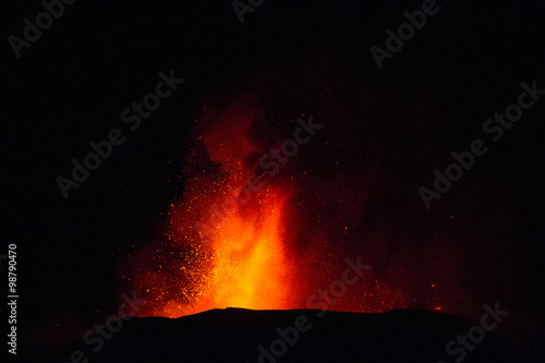 Tela Volcano eruption. Mount Etna erupting from the crater Voragine