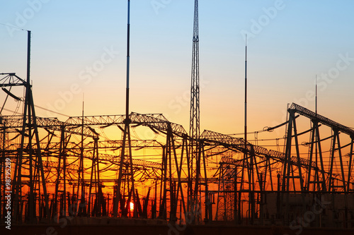 In the evening, the outline of substation, it is very beautiful