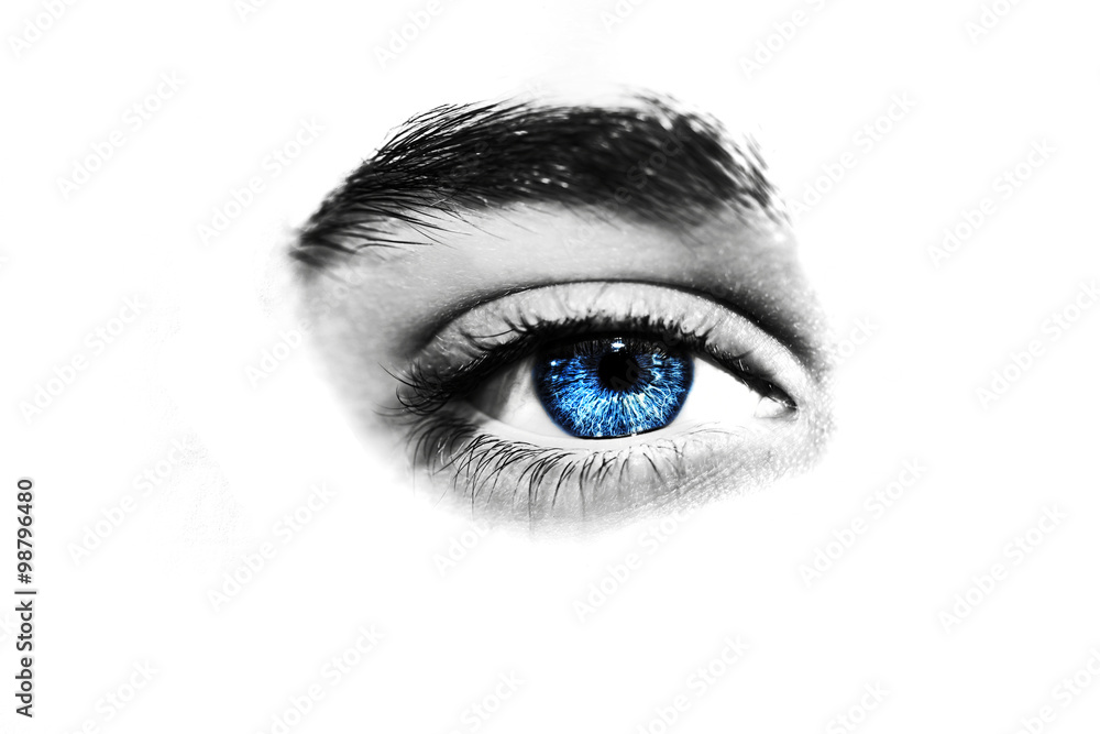 Naklejka premium An insightful beautiful look boy's blue eye