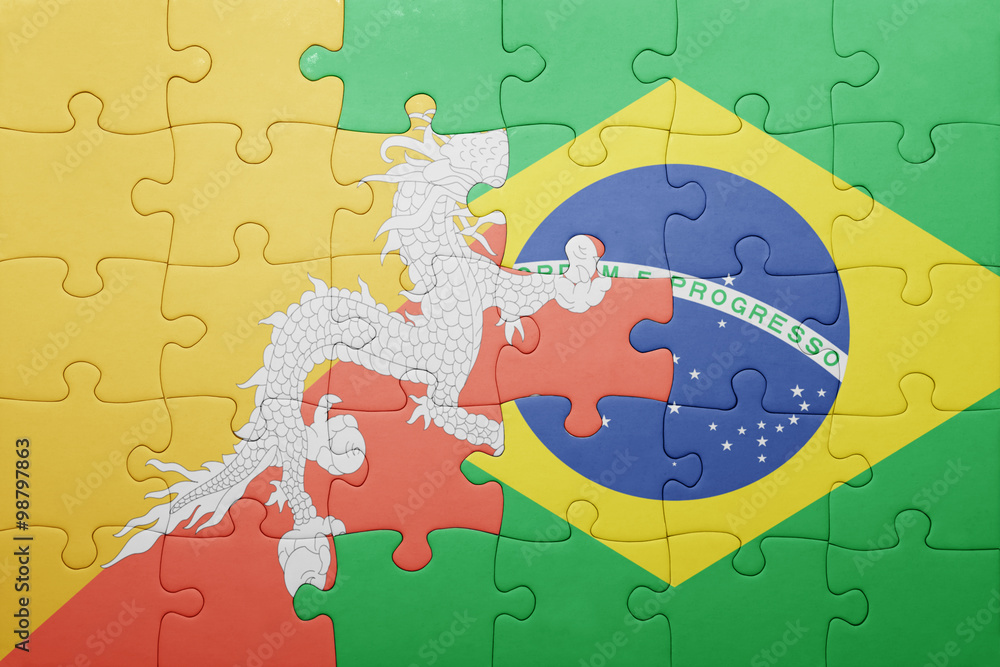 puzzle with the national flag of bhutan and brazil