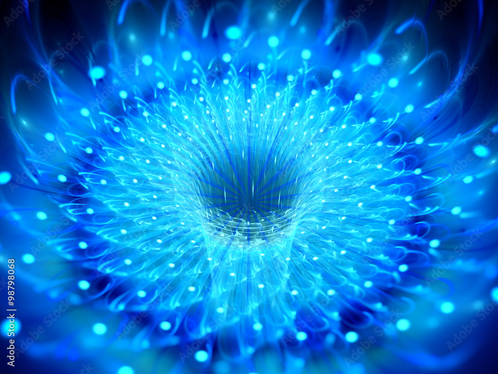 Fototapeta premium Blue glowing fractal flower or wormhole