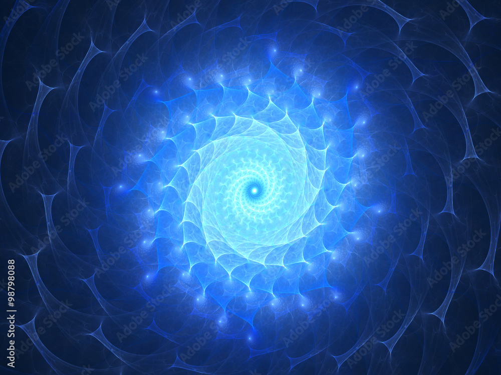 Naklejka premium Niebieska świecąca spirala fraktalna sztuka