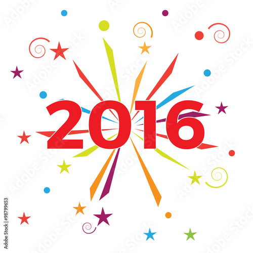 Creative text 2016 with fireworks and firecrackers