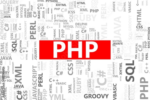PHP word in tag cloud, Website development concept, Vector graph