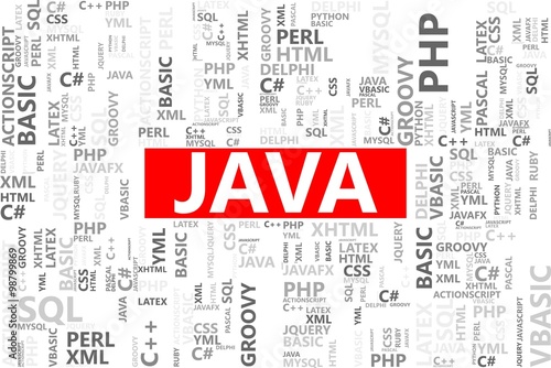 Java word in tag cloud, Software development concept, Vector gra