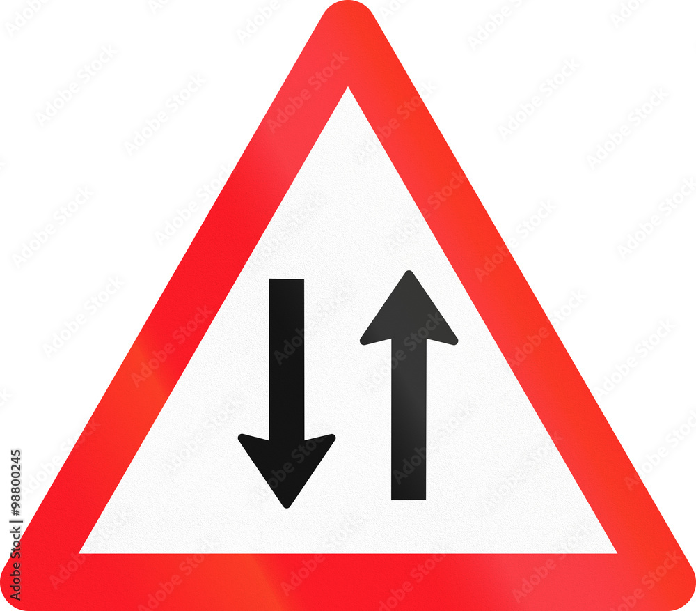 Warning sign used in Switzerland - oncoming traffic Warning sign used in Switzerland - oncoming traffic