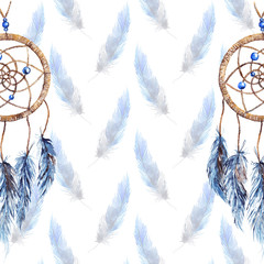 Wandcirkels Dromenvanger patronen Aquarel dromenvanger met tribale veren  © Silmairel